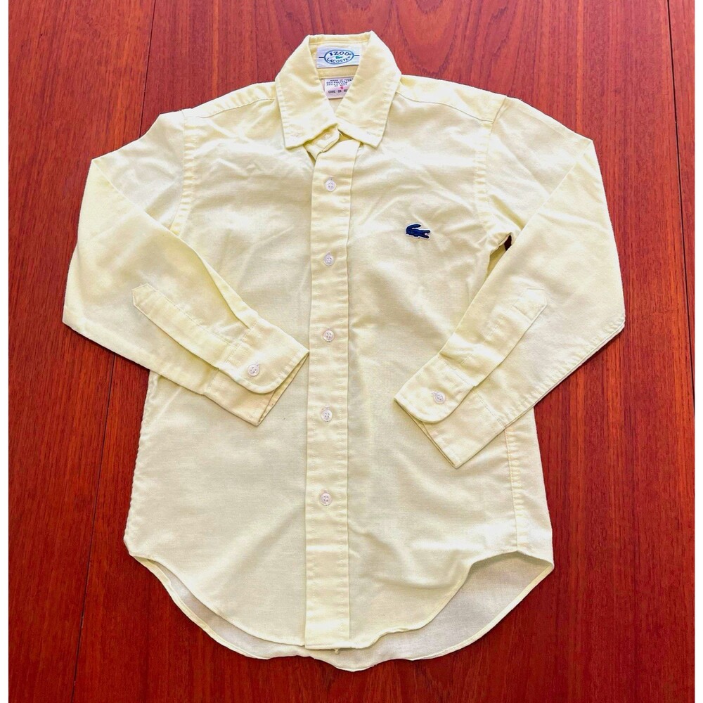 Vintage 70s 80s IZOD Lacoste Boys Size 8 Yellow Button Down Preppy Kids